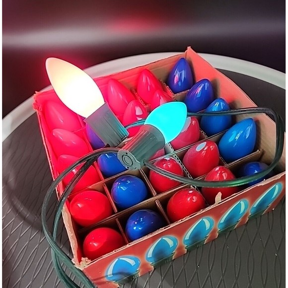 Vintage Red and Blue Christmas Light Bulbs C-9 7 Watt Wedding 25 tested - Picture 4 of 5